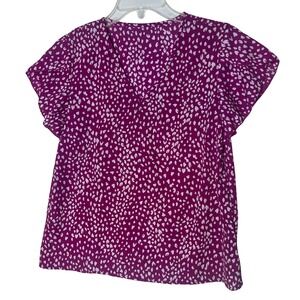 SHEIN Womens V-Neck Flutter Sleeve Blouse Magenta Heart Print Top Size S